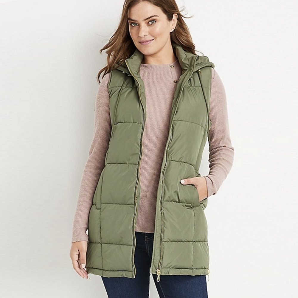 Green Long Hooded Puffer Vest